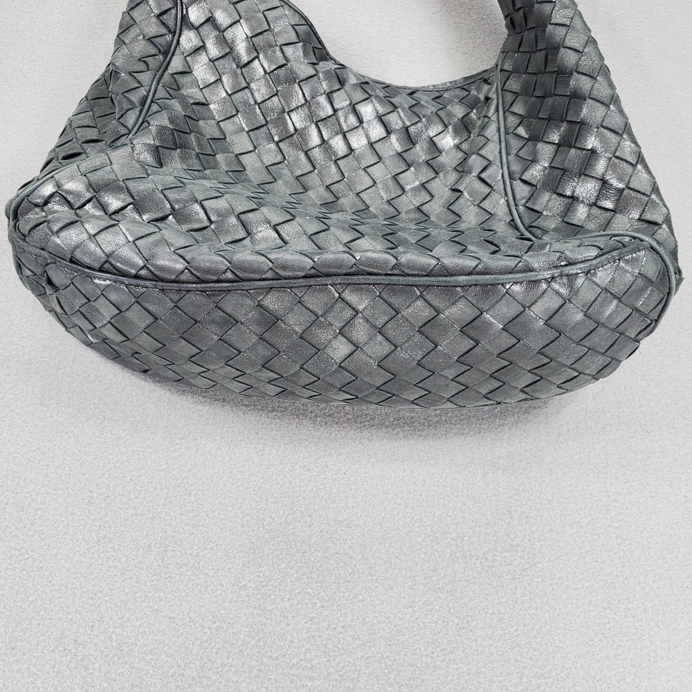 Michael Kors Gray‎ Gunmetal Woven Leather Satchel Boho Handbag Purse Slouchy - Picture 3 of 8